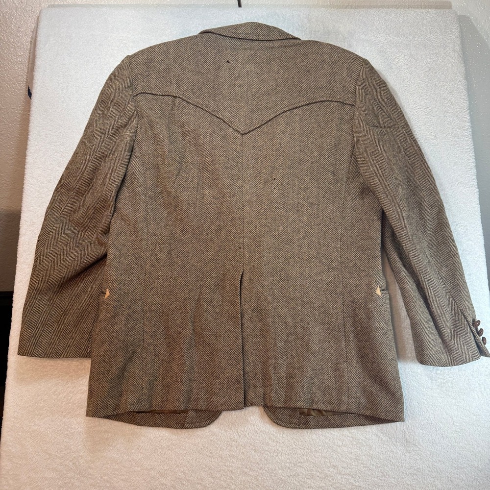 Vintage Pendleton High Grade Western Wear Wool Herringbone Blazer Brown READ - Picture 11 of 16
